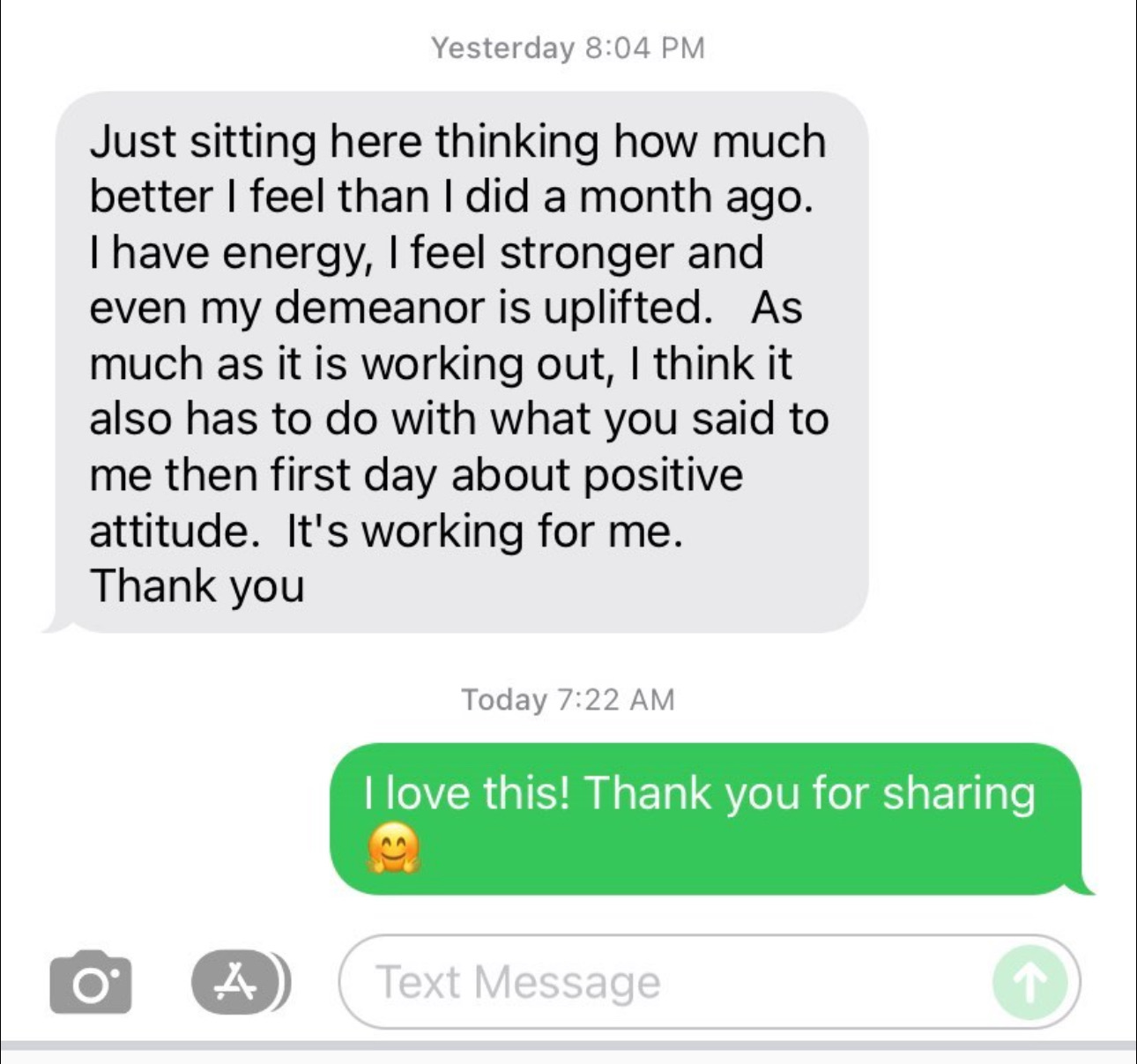 Client testimonial message